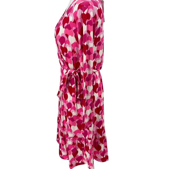Draper James RSVP Pink Heart Print Wrap Dress Small Ruffle Hem Long Sleeve - Picture 3 of 16